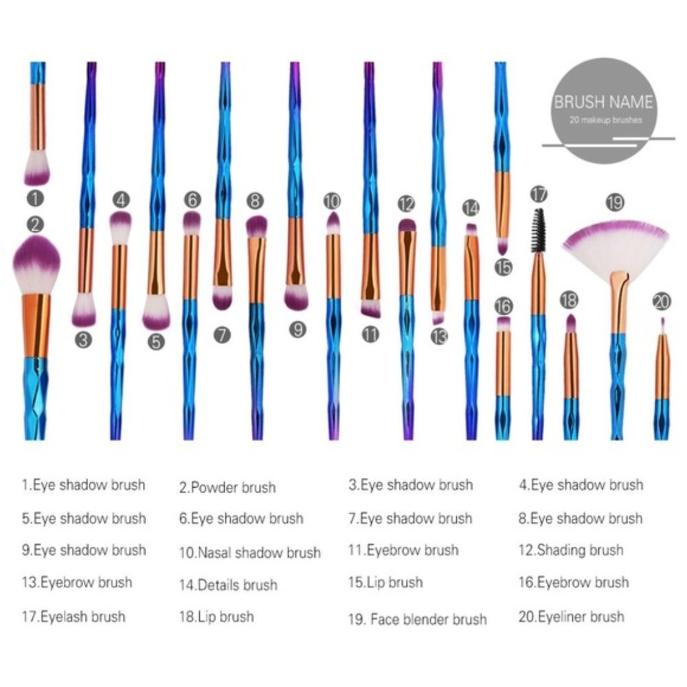 New 20pcs Diamond Makeup Brush Set Blue - Picture 3 of 3